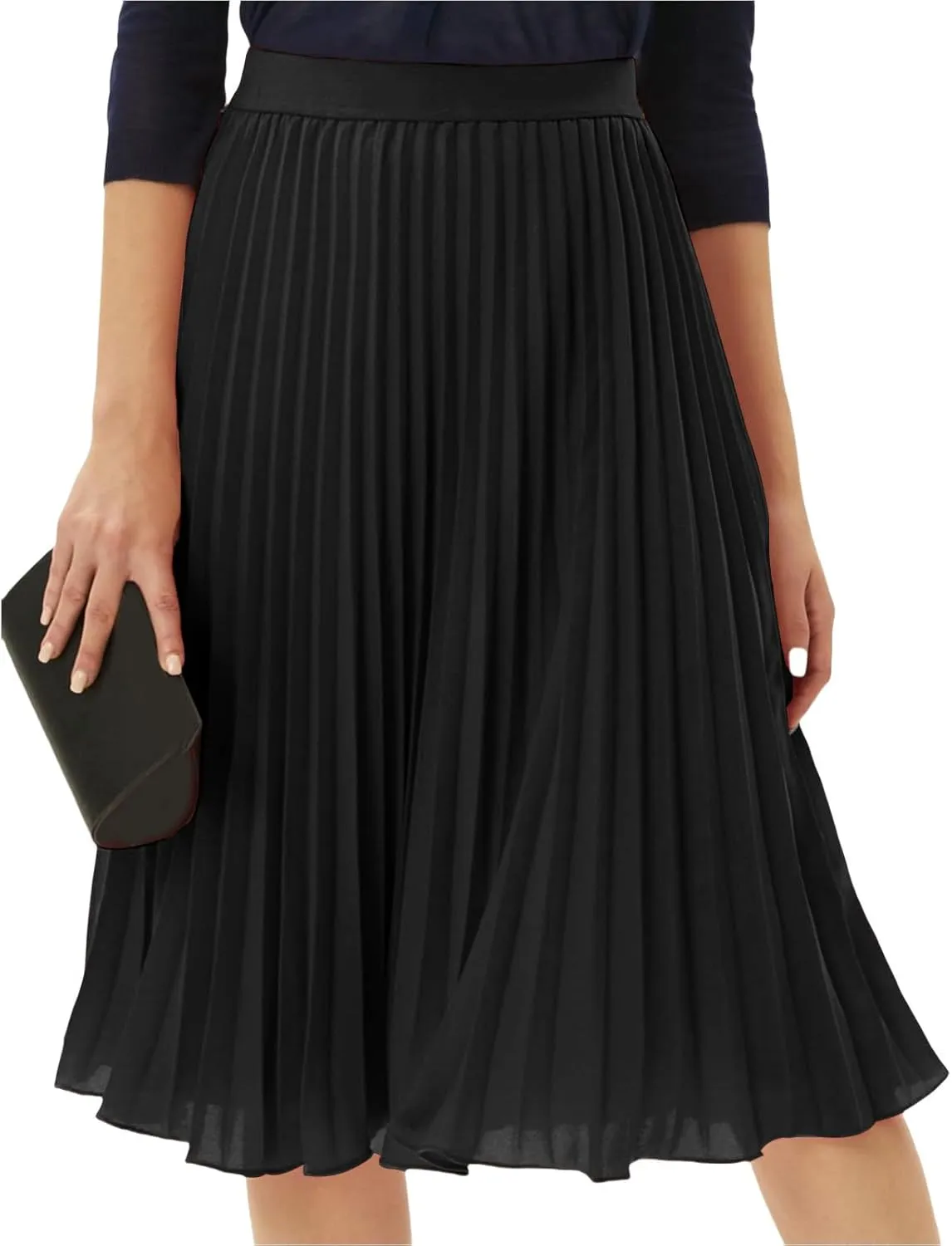 Women's High Waist Flowy Skirts Boho Swing Pleated A-line Midi Skirts Summer Casual Knee Length Beach Skirt