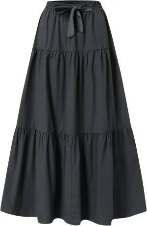 Womens High Waisted Basic Maxi Skirts 2025 Pleated Elastic Waist A-Line Skirt Trendy Summer Flowy Swing Long Skirts