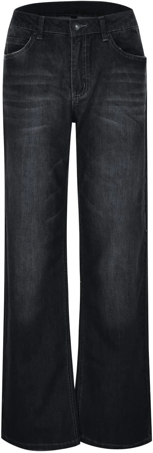 Women's High Waisted Jeans Boyfriend Straight Leg Casual Denim Pants Jeans Stretchy Leg Baggy Trendy Trousers