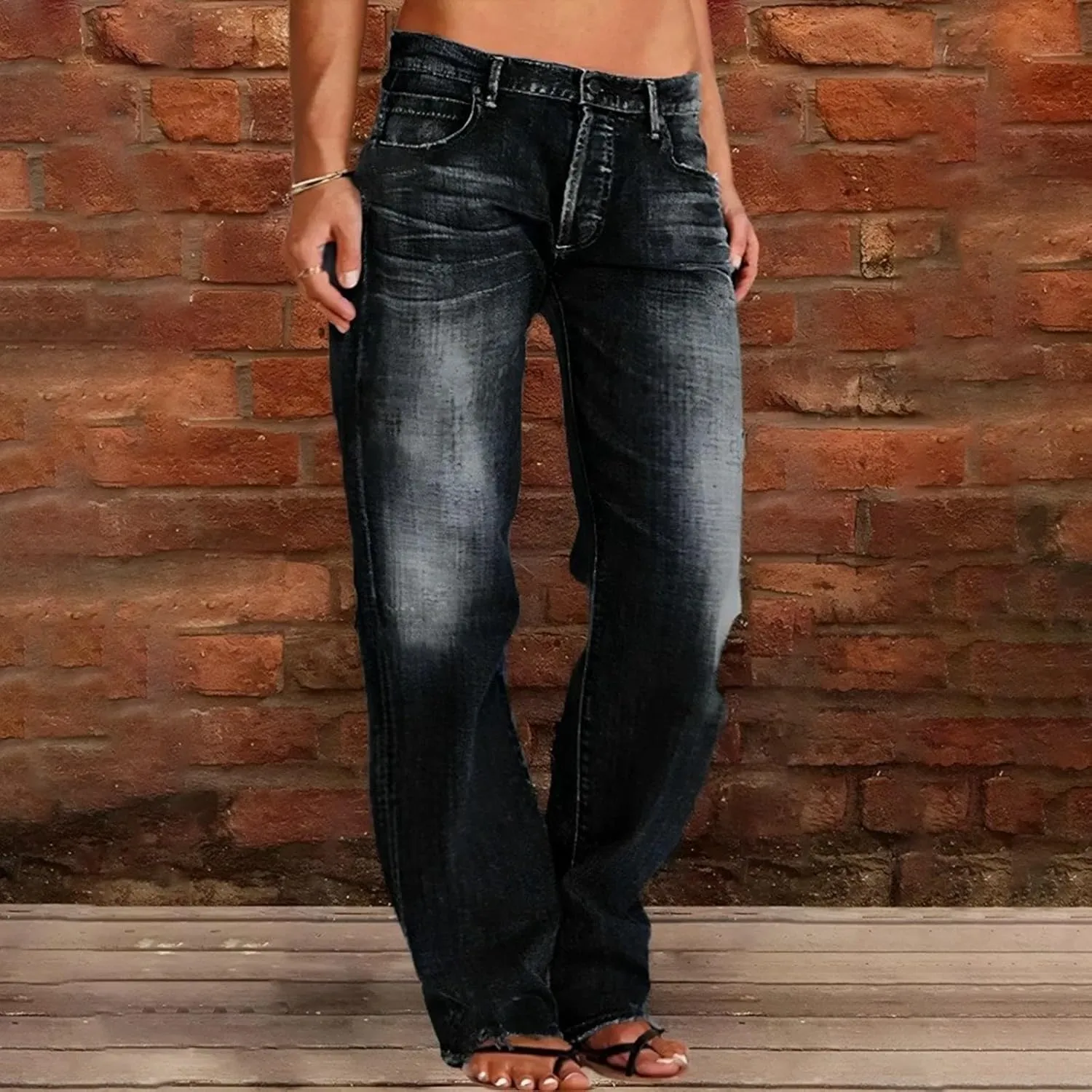 Women's High Waisted Jeans Boyfriend Straight Leg Casual Denim Pants Jeans Stretchy Leg Baggy Trendy Trousers