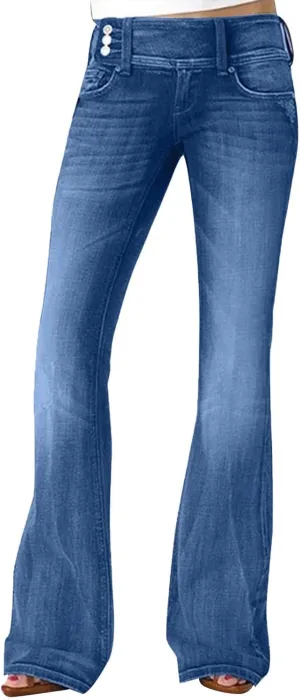 Womens High Waisted Jeans Flare Stretch Boyfriend Bootcut Casual Wide Leg Denim Pants Bell-Bottomed Jeans 2024