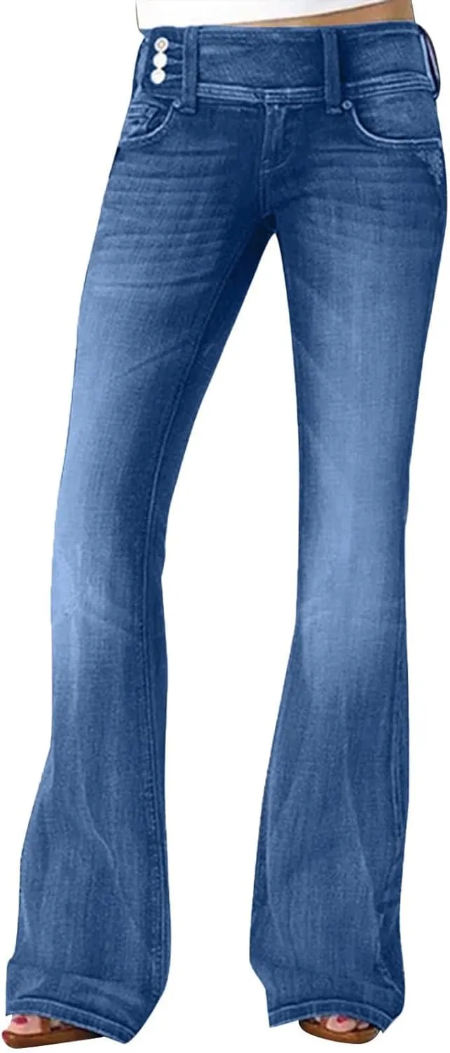 Womens High Waisted Jeans Flare Stretch Boyfriend Bootcut Casual Wide Leg Denim Pants Bell-Bottomed Jeans 2024