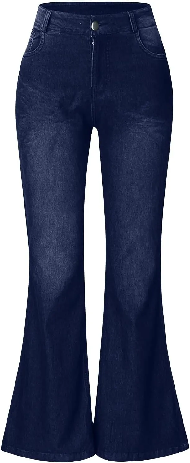 Womens High Waisted Jeans Flare Stretch Boyfriend Bootcut Casual Wide Leg Denim Pants Bell-Bottomed Jeans 2024