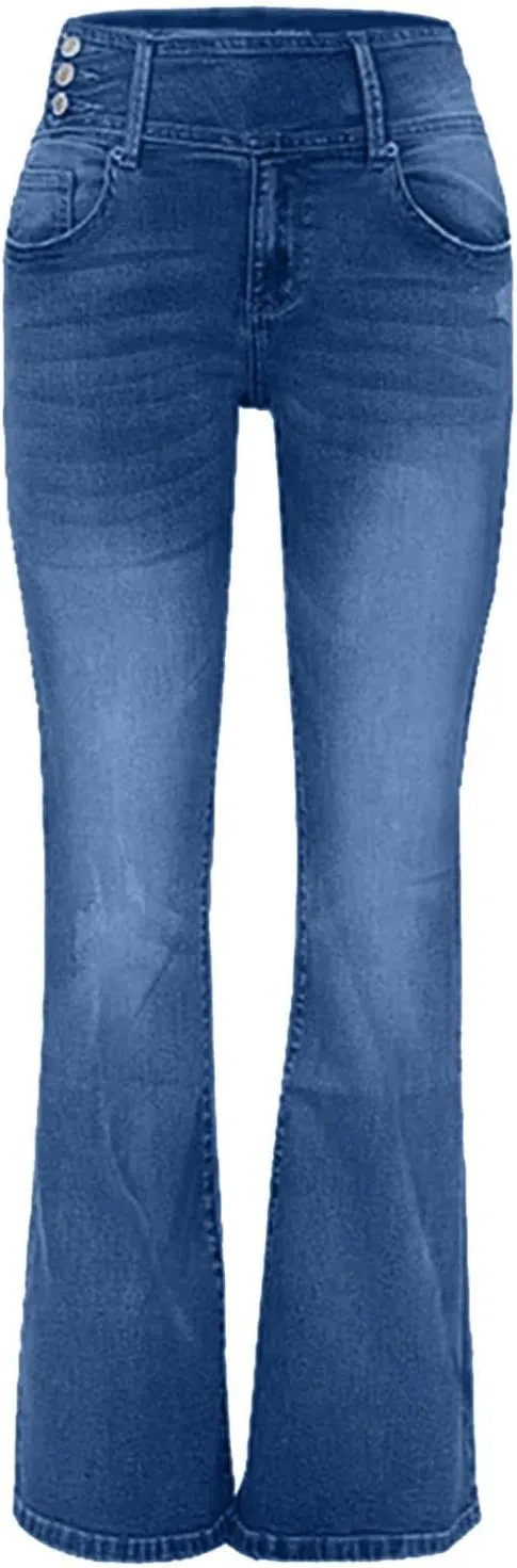 Womens High Waisted Jeans Flare Stretch Boyfriend Bootcut Casual Wide Leg Denim Pants Bell-Bottomed Jeans 2024
