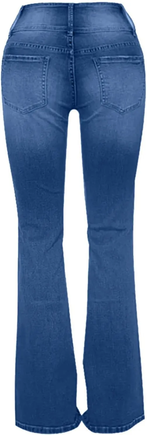 Womens High Waisted Jeans Flare Stretch Boyfriend Bootcut Casual Wide Leg Denim Pants Bell-Bottomed Jeans 2024