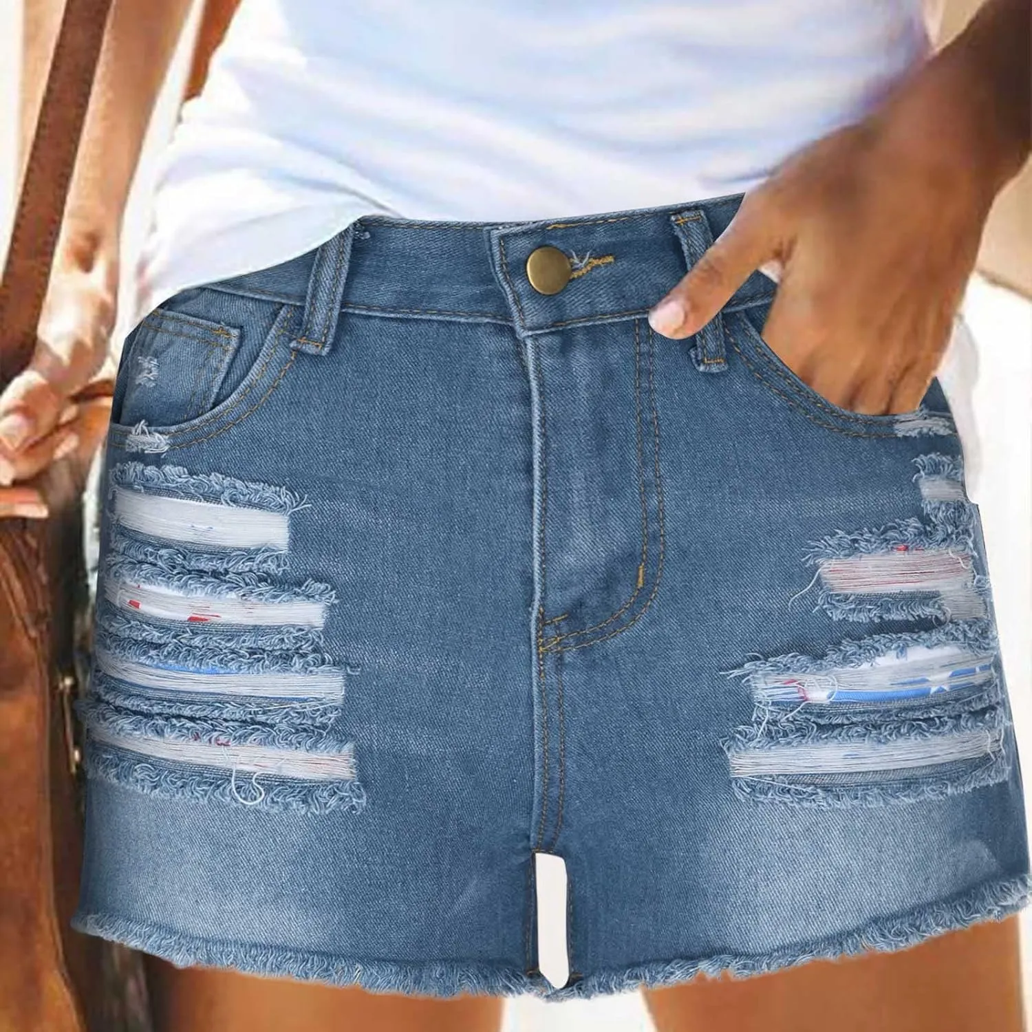 Women's High Waisted Ripped Stretchy Denim Short Hot Summer Jean Shorts Distressed Casual Frayed Raw Hem Jeans Shorts