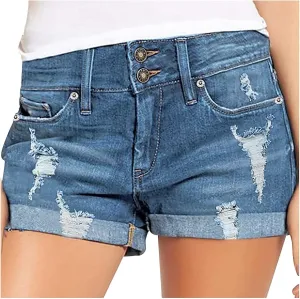 Women's High Waisted Ripped Stretchy Denim Short Hot Summer Jean Shorts Distressed Casual Frayed Raw Hem Jeans Shorts