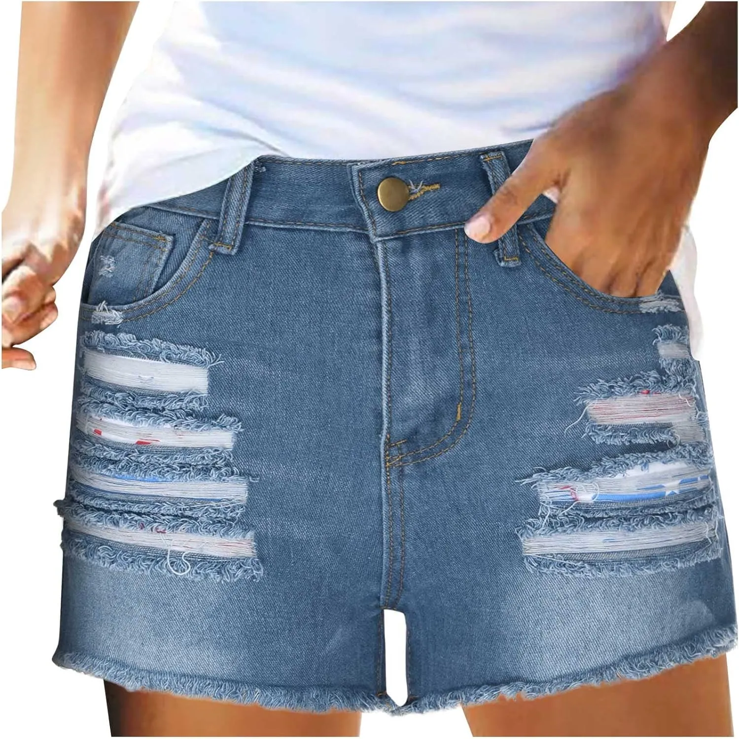 Women's High Waisted Ripped Stretchy Denim Short Hot Summer Jean Shorts Distressed Casual Frayed Raw Hem Jeans Shorts