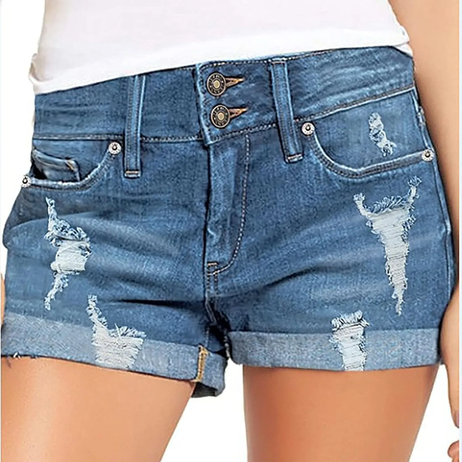 Women's High Waisted Ripped Stretchy Denim Short Hot Summer Jean Shorts Distressed Casual Frayed Raw Hem Jeans Shorts