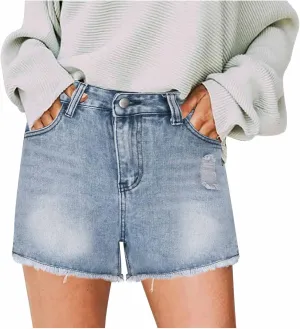 Women's High Waisted Ripped Stretchy Denim Short Hot Summer Jean Shorts Distressed Casual Frayed Raw Hem Jeans Shorts