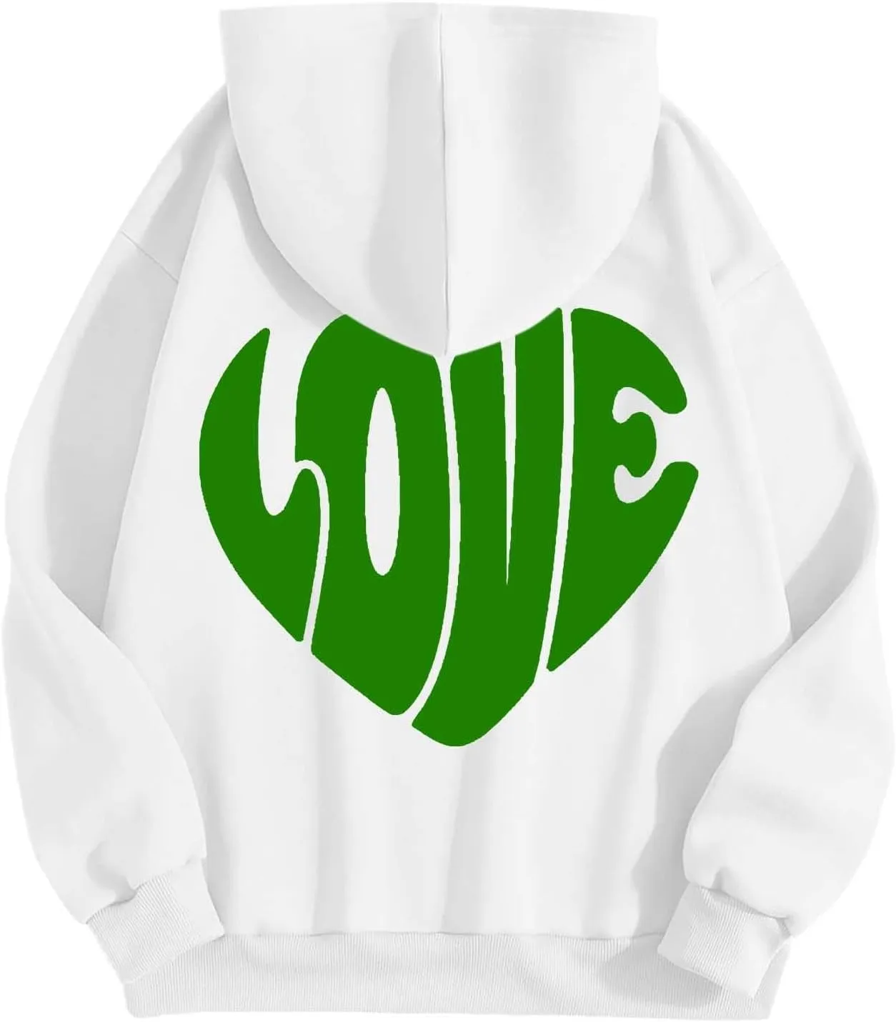 Women's Hoodies Heart Print Graphic Long Sleeve Oversized Sweatshirts Drawstring Pullover Top with Pockets