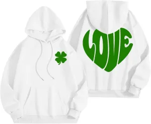 Women's Hoodies Heart Print Graphic Long Sleeve Oversized Sweatshirts Drawstring Pullover Top with Pockets