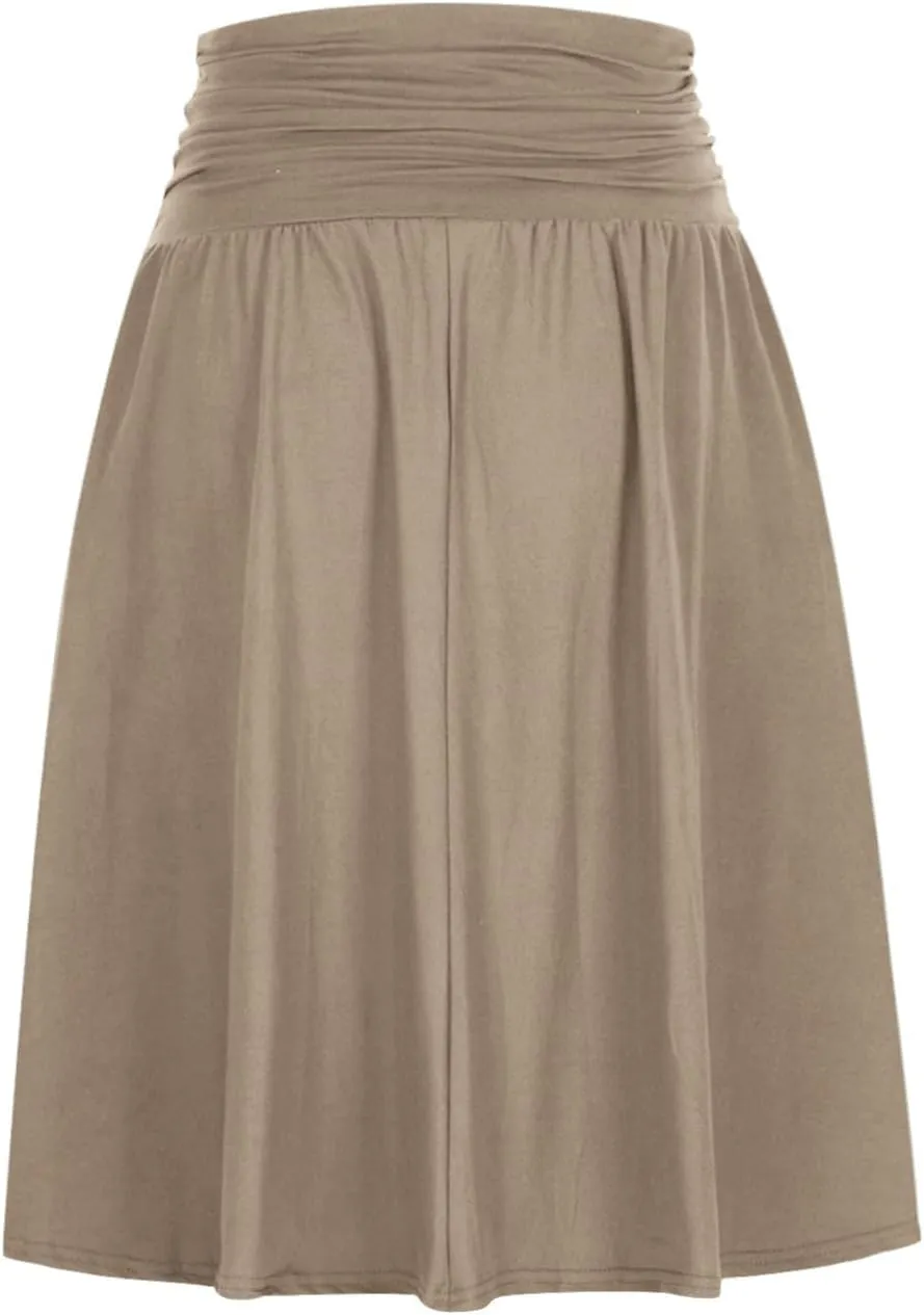 Womens Knee Length Skirts Summer Casual Pleated Flowy Skirt High Waist Solid Color Mini Skirts