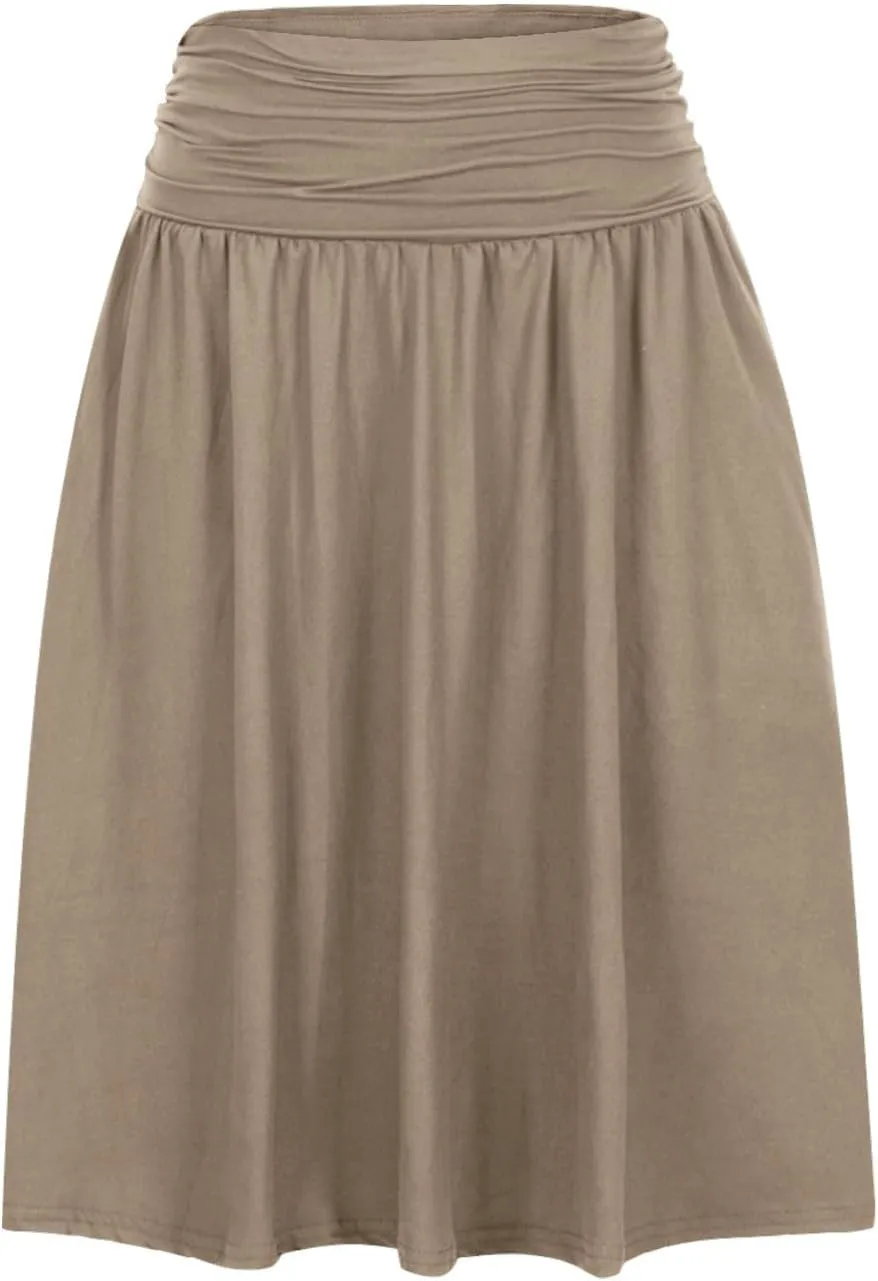 Womens Knee Length Skirts Summer Casual Pleated Flowy Skirt High Waist Solid Color Mini Skirts
