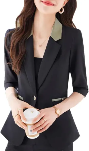Womens Lapel Button Solid Color Loose Blazer Clothing Spring All Match Office Blazers