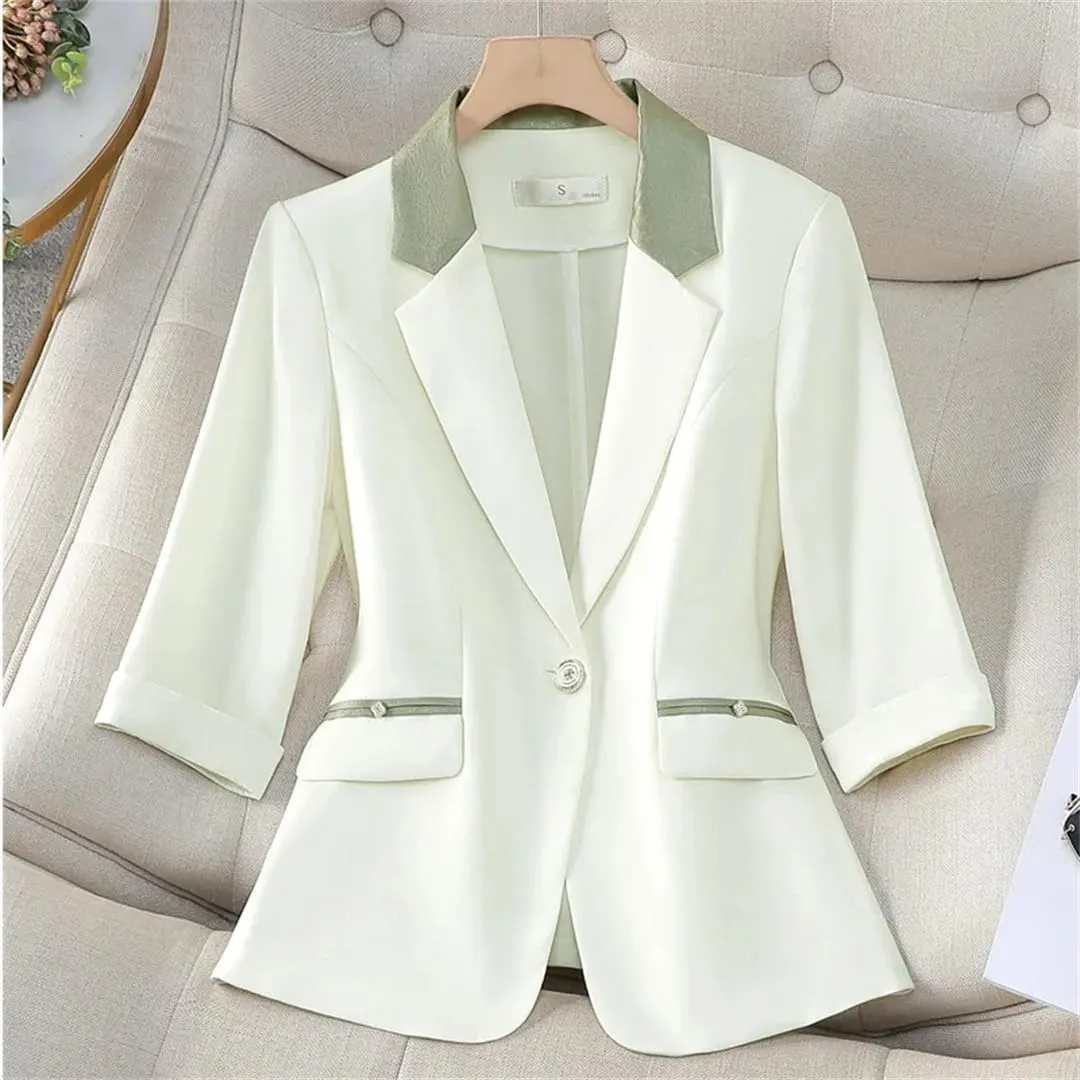 Womens Lapel Button Solid Color Loose Blazer Clothing Spring All Match Office Blazers