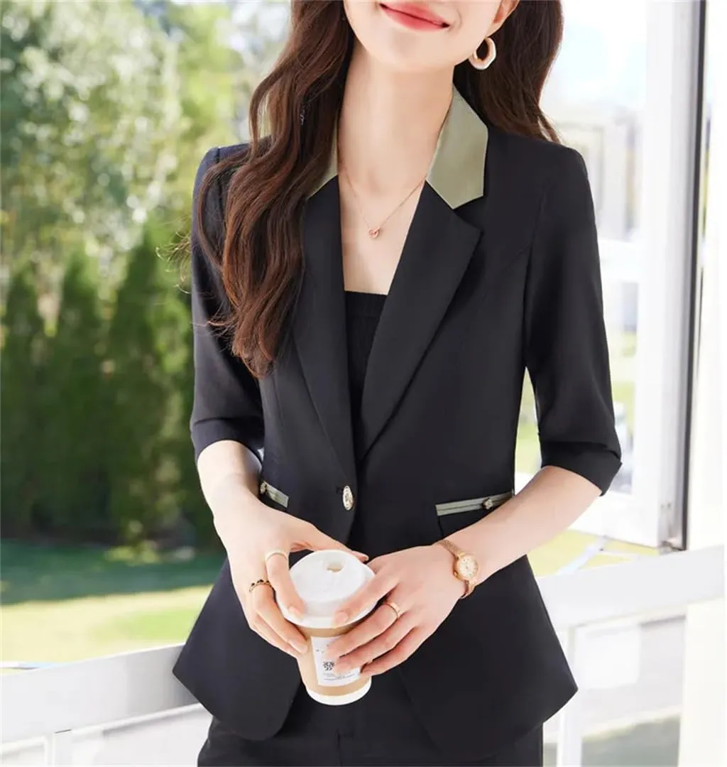 Womens Lapel Button Solid Color Loose Blazer Clothing Spring All Match Office Blazers