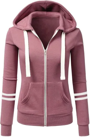 Womens Lightweight Hoodies Full-Zip Casual Hooded Jacket Color Block Slim Sweatshirt Long Sleeve Tops with Pockets