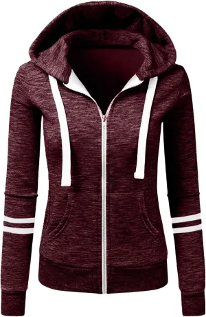 Womens Lightweight Hoodies Full-Zip Casual Hooded Jacket Color Block Slim Sweatshirt Long Sleeve Tops with Pockets