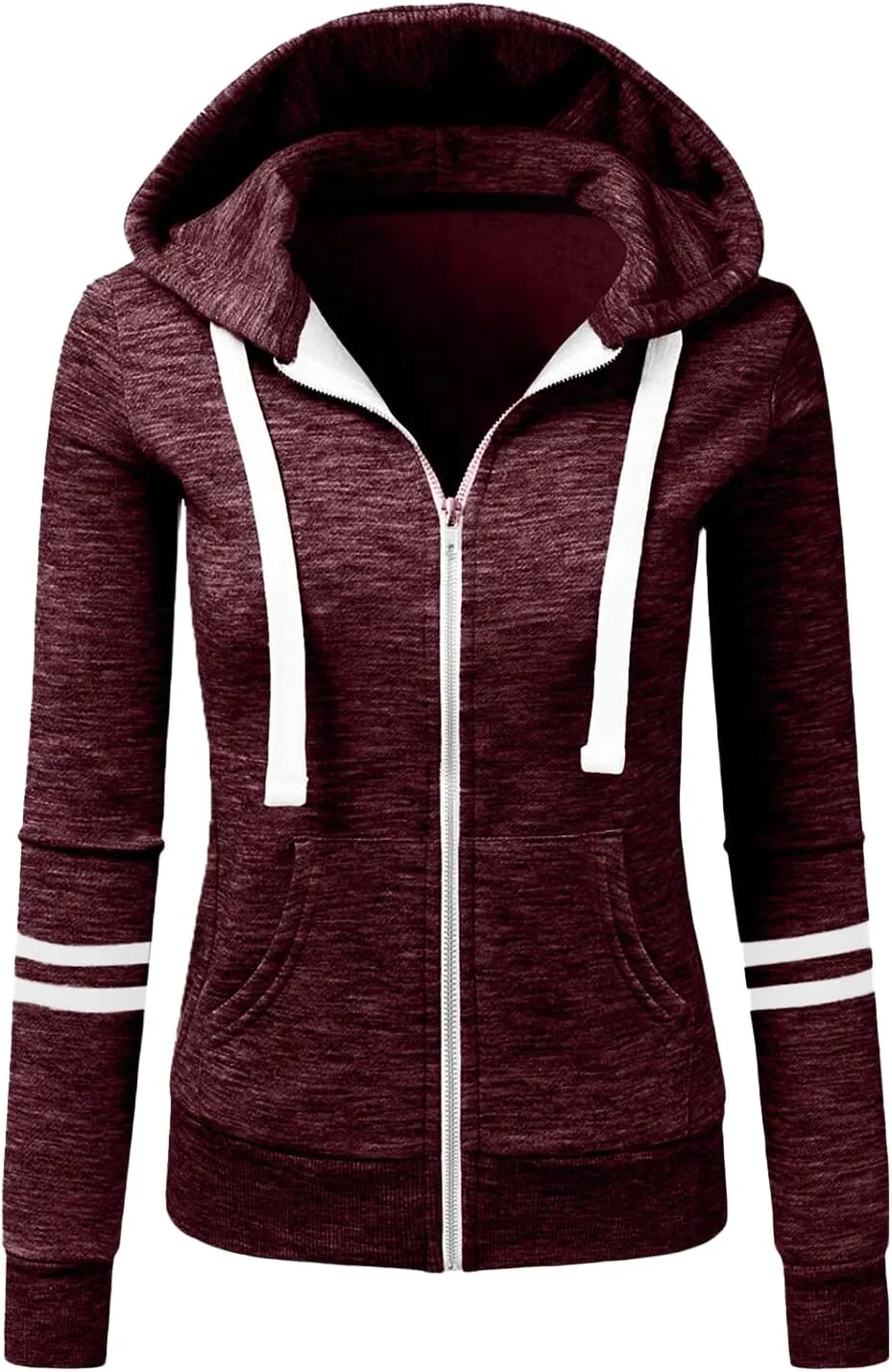 Womens Lightweight Hoodies Full-Zip Casual Hooded Jacket Color Block Slim Sweatshirt Long Sleeve Tops with Pockets