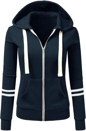 Womens Lightweight Hoodies Full-Zip Casual Hooded Jacket Color Block Slim Sweatshirt Long Sleeve Tops with Pockets