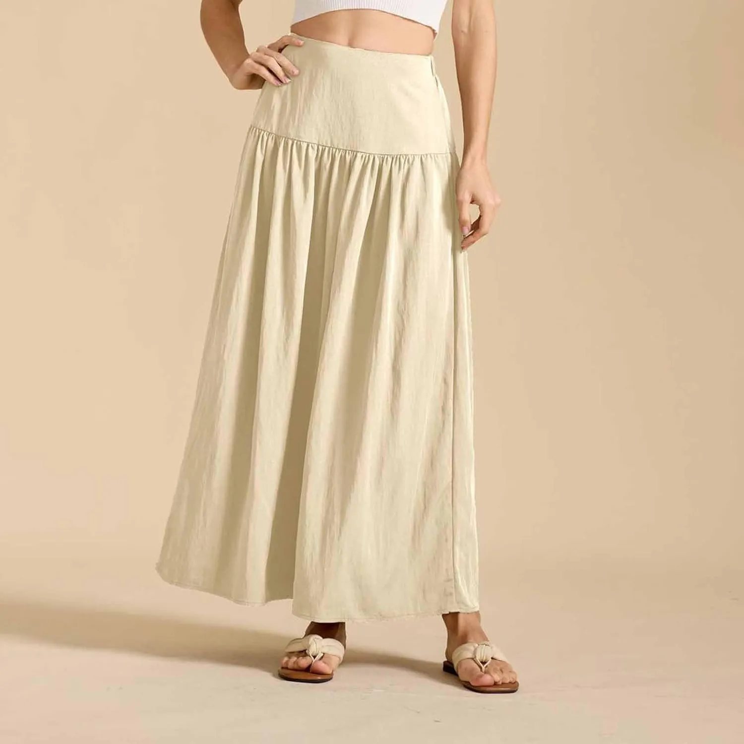Women's Long Skirts Dressy Casual Maxi Skirt Summer Solid Color High Waist Pleated Wedding Guest Clothes with Pocket