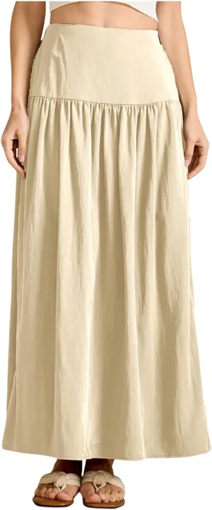 Women's Long Skirts Dressy Casual Maxi Skirt Summer Solid Color High Waist Pleated Wedding Guest Clothes with Pocket