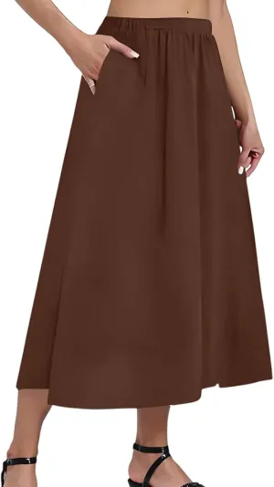 Women's Midi Boho Floral Skirts Trendy High Elastic Waist A Line Skirt Comfy Flowy Skorts with Pockets