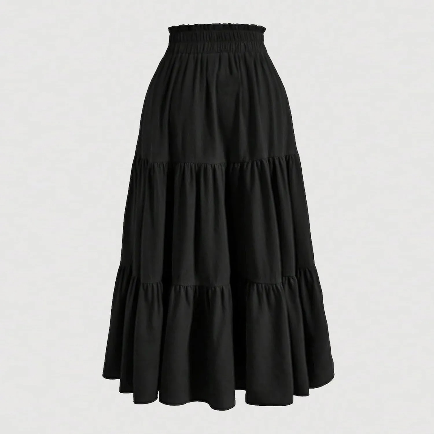 Womens Midi Skirts Elastic High Waist A-Line Swing Skirts Long Ruffle Tiered Hem Maxi Skirt