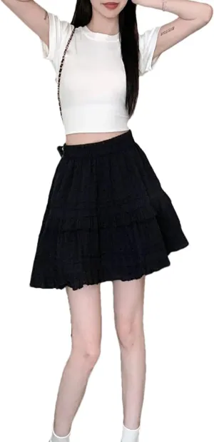 Women's Mini Skirt French High Waist A-Line Ruffled Solid Color Simple Pleated Skirt