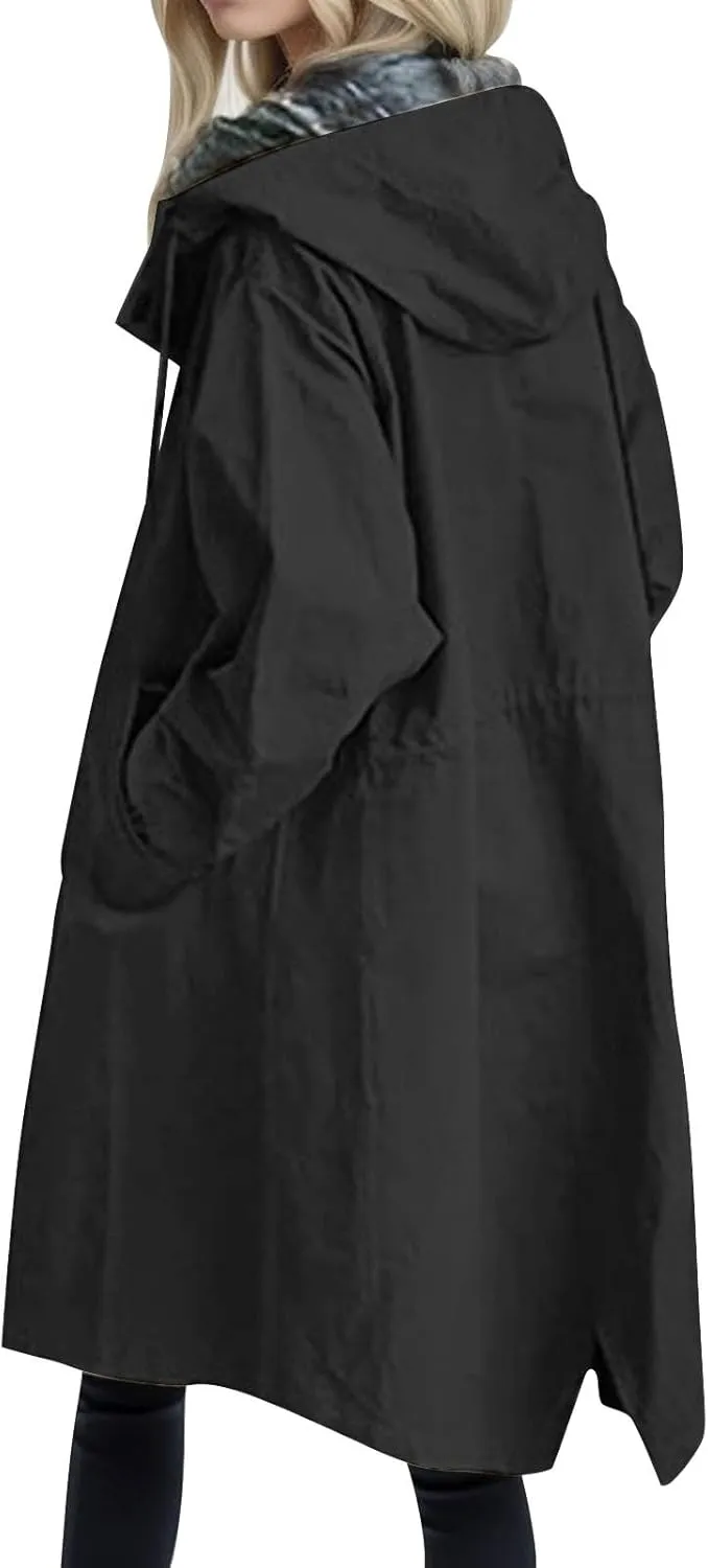 Womens Notched Lapel Collar Double Breasted Pea Coat Winter Wool Blend Over Coats Long Jackets