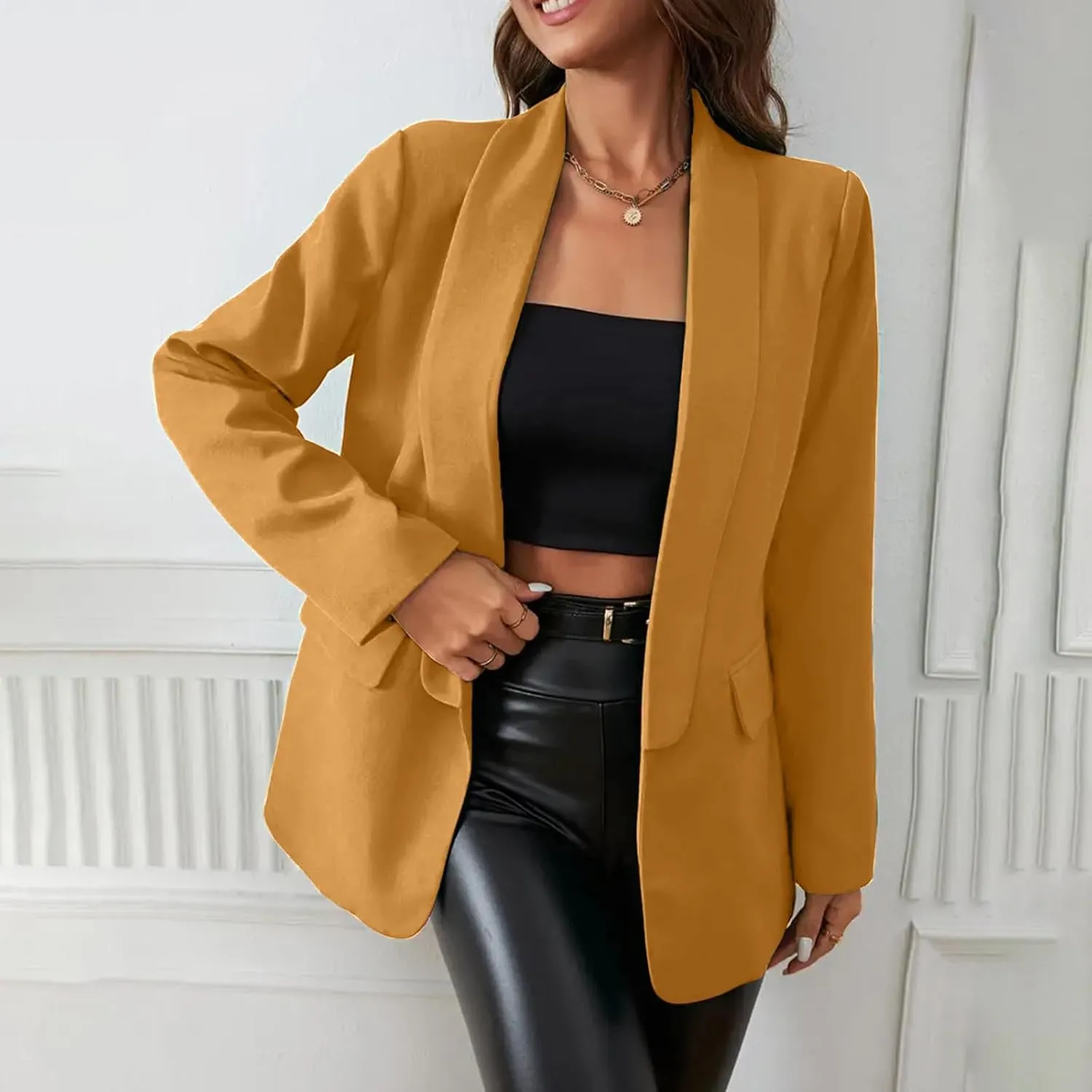 Womens Open Front Professiona Blazer Long Sleeve Lapel Suit Jackets Fall Premium Work Business Blazer with Pockets