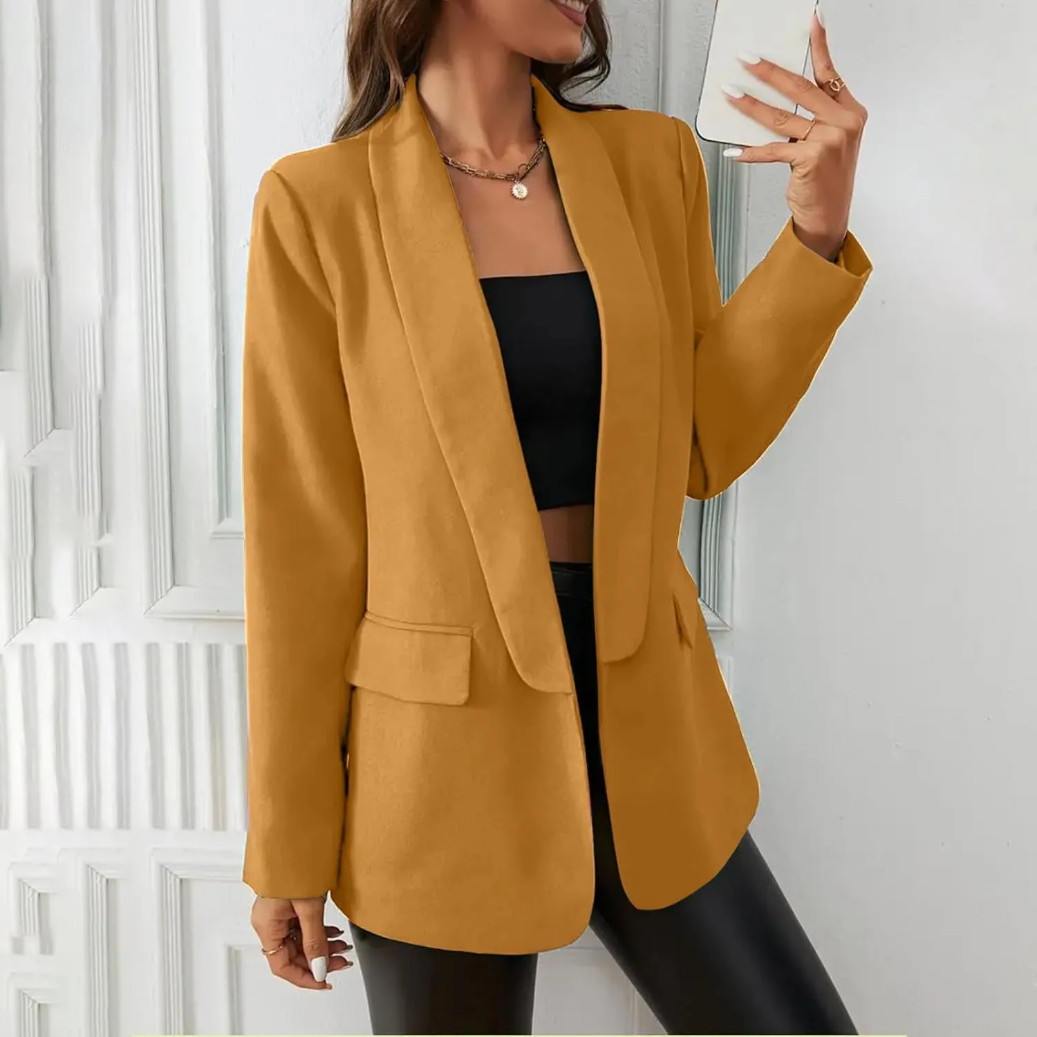 Womens Open Front Professiona Blazer Long Sleeve Lapel Suit Jackets Fall Premium Work Business Blazer with Pockets