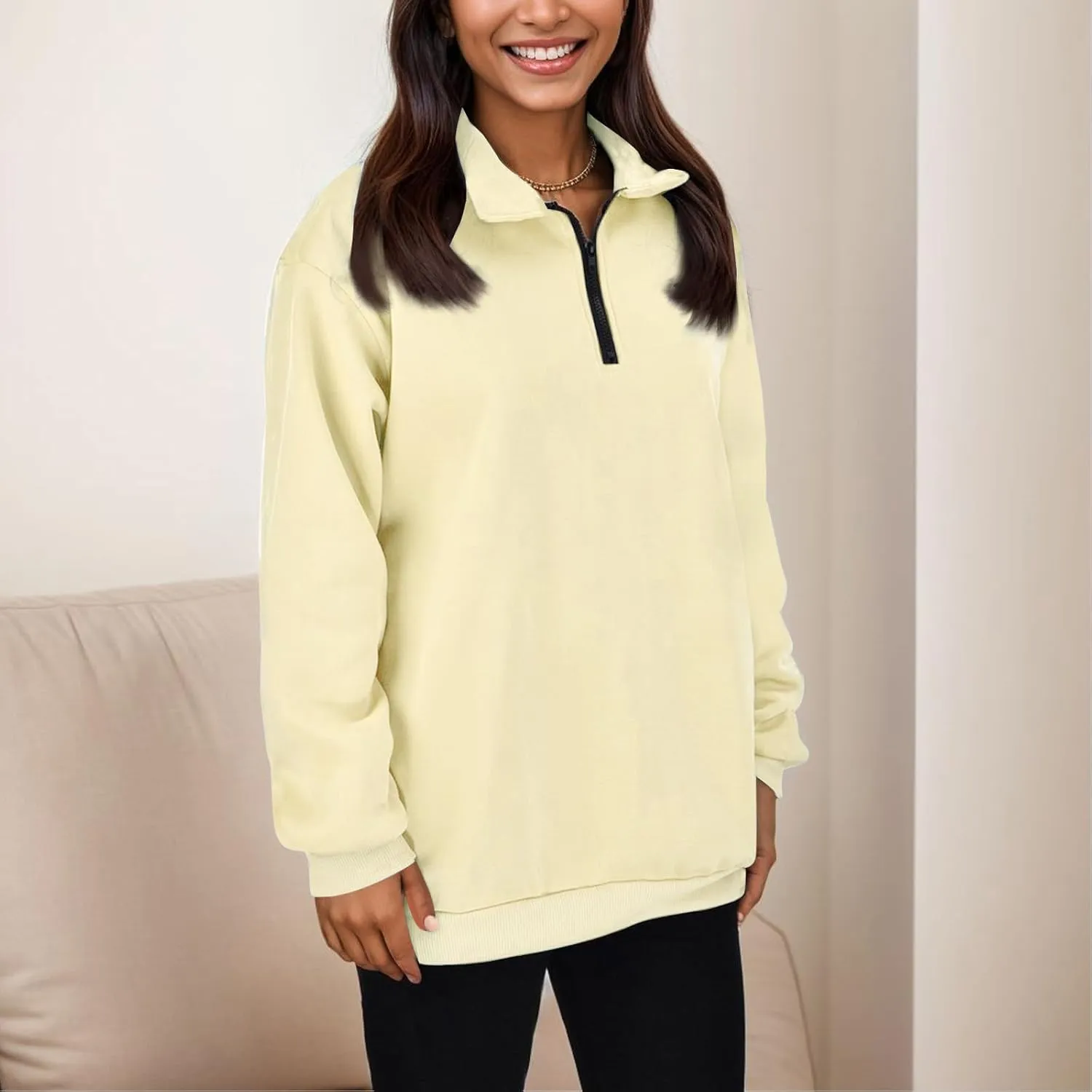 Womens Oversized Half Zip Pullover Casual Long Sleeve Sweatshirt Quarter Zip Trendy Teen Girls Fall Y2k Clothes