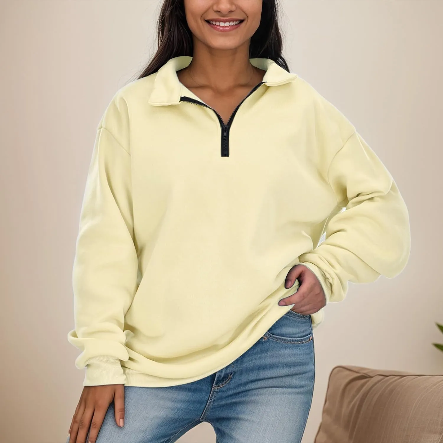 Womens Oversized Half Zip Pullover Casual Long Sleeve Sweatshirt Quarter Zip Trendy Teen Girls Fall Y2k Clothes