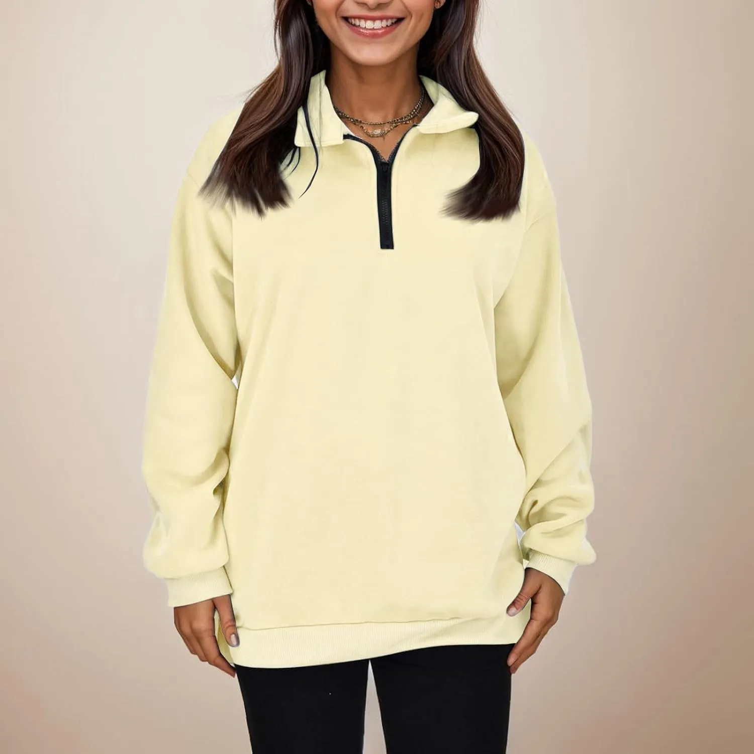 Womens Oversized Half Zip Pullover Casual Long Sleeve Sweatshirt Quarter Zip Trendy Teen Girls Fall Y2k Clothes