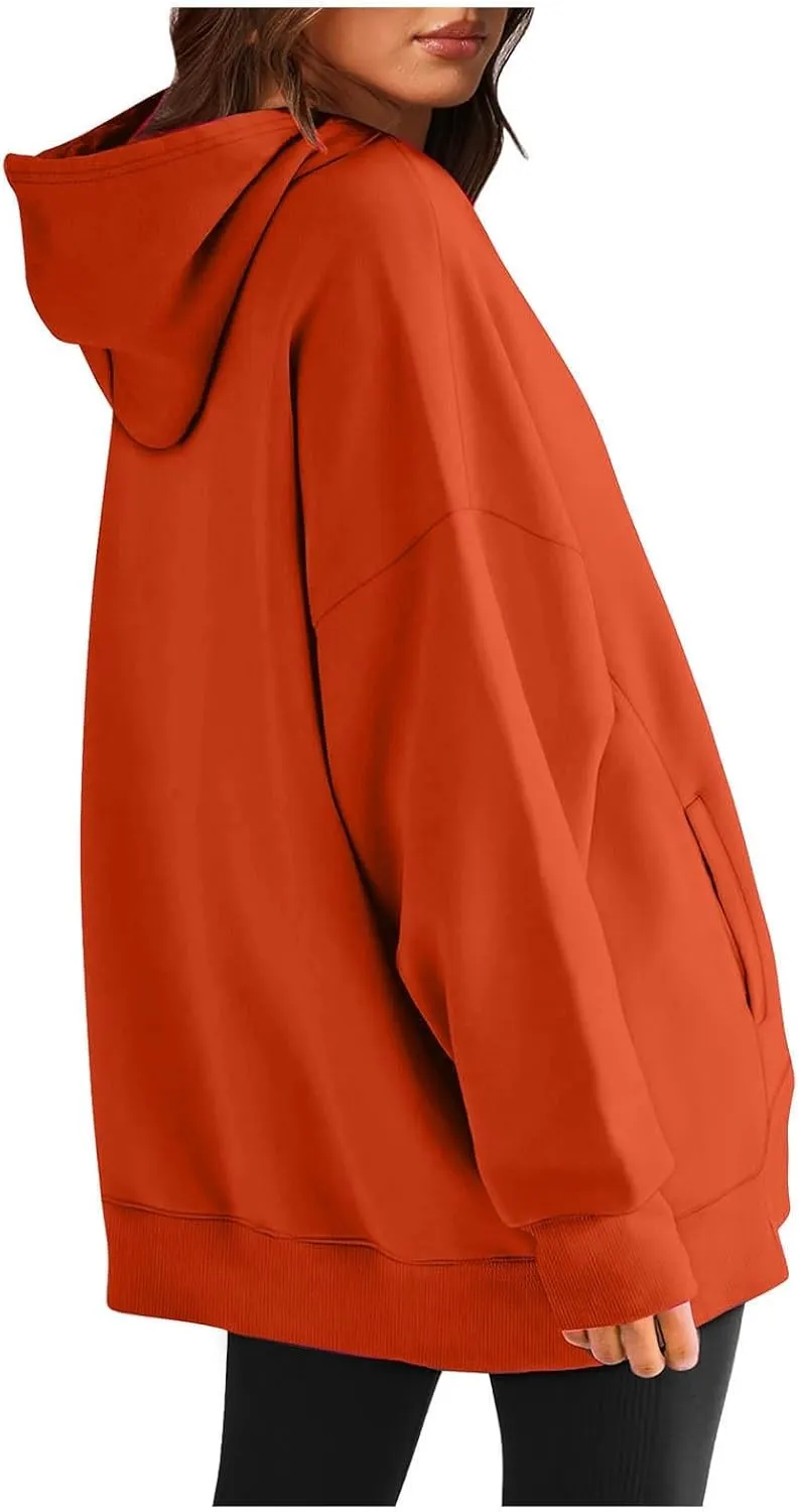 Womens Oversized Hoodie Sweatshirt Solid Color Drawstring Pullover Tops Casual Loose Fleece Comfy Sweater Blouses