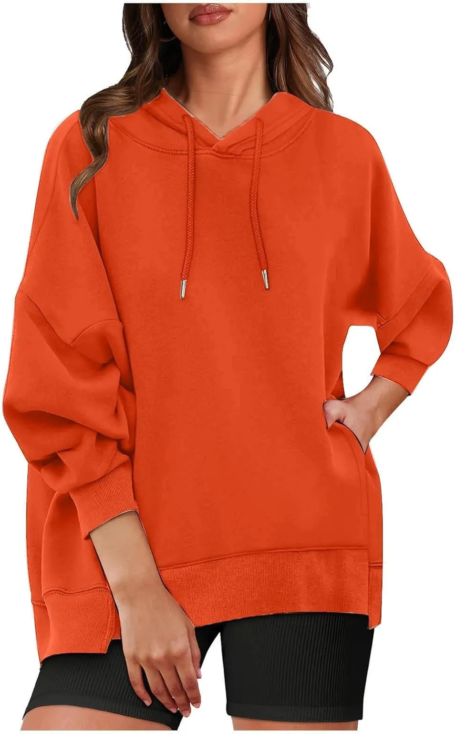 Womens Oversized Hoodie Sweatshirt Solid Color Drawstring Pullover Tops Casual Loose Fleece Comfy Sweater Blouses