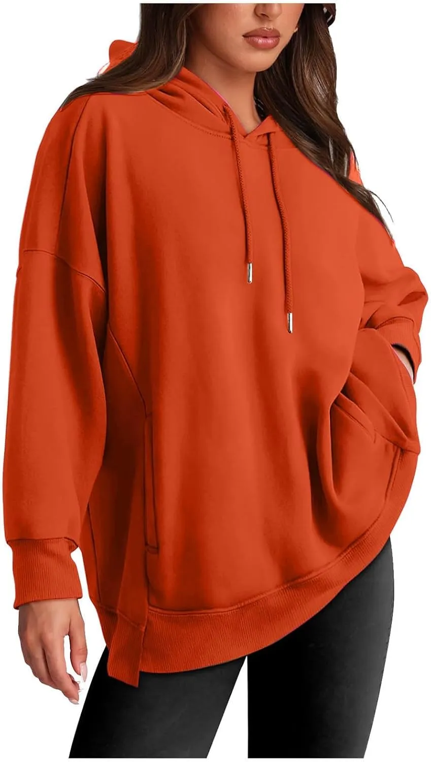 Womens Oversized Hoodie Sweatshirt Solid Color Drawstring Pullover Tops Casual Loose Fleece Comfy Sweater Blouses
