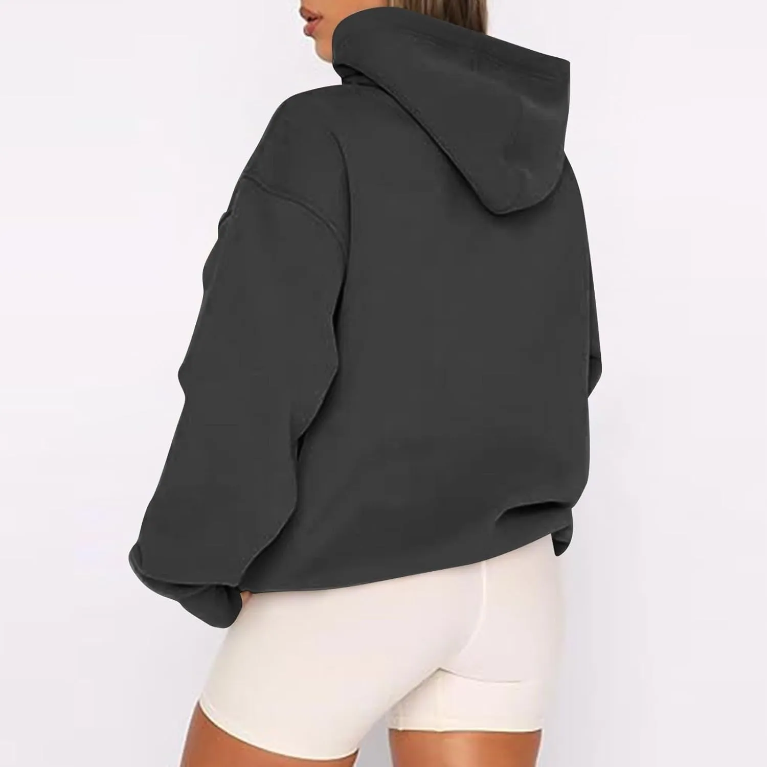 Women's Oversized Sweatshirts Loose Fit Winter Casual Trendy Long Sleeve Zipper Hooded Solid Fleece Cardigan, S-2XL