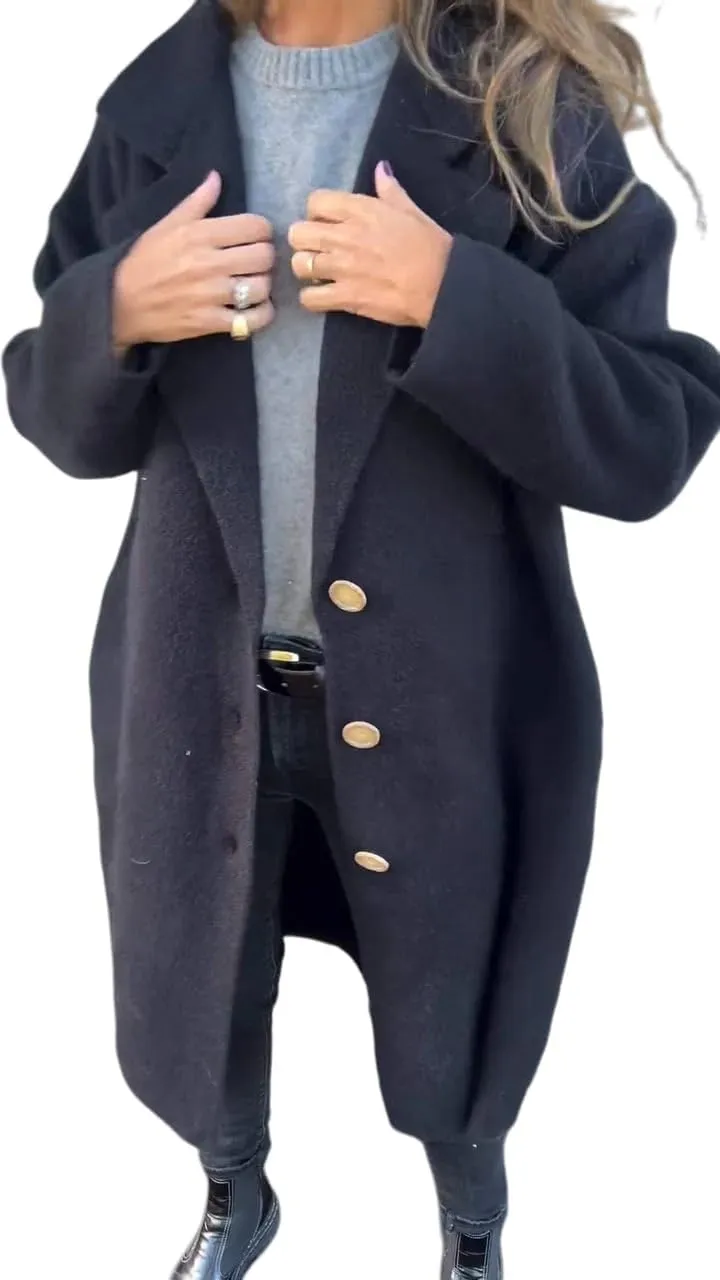 Women's Oversized Wool Blend Coat Lightweight Single Breast Midi Long Trench Coat Lapel Open Front Long Cardigan