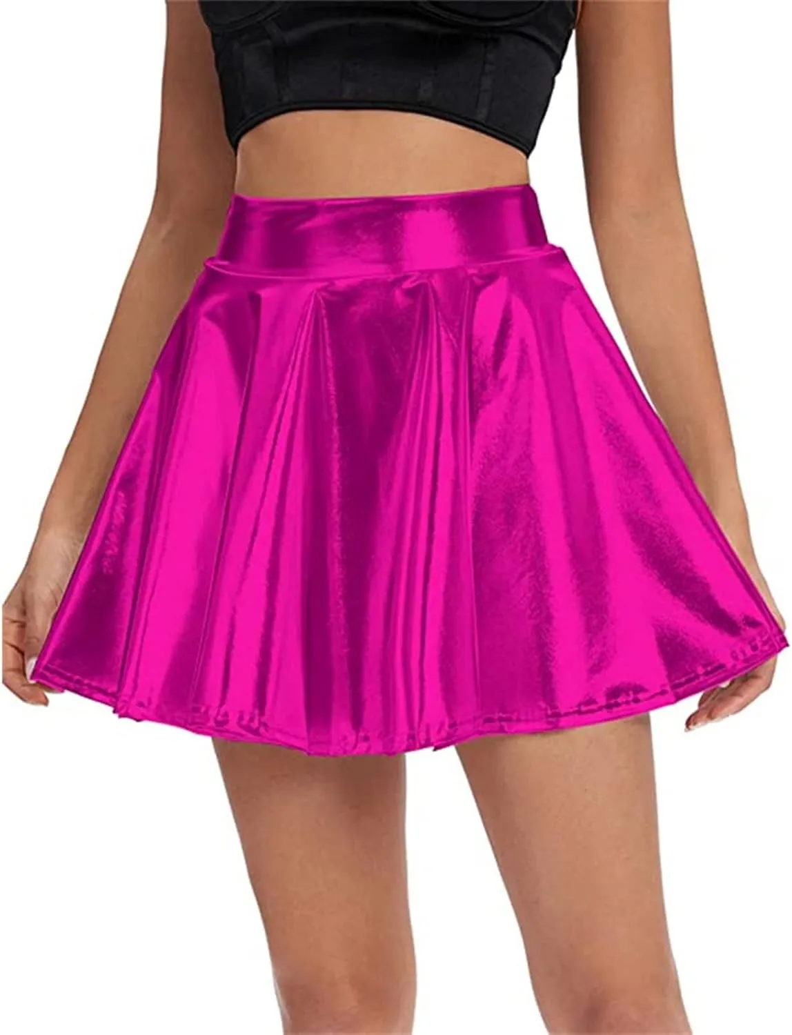Womens Pleated Glitter Skirts Shiny Mini Summer Trendy High Waisted Flared Cute Women's Skirts Casual Spring