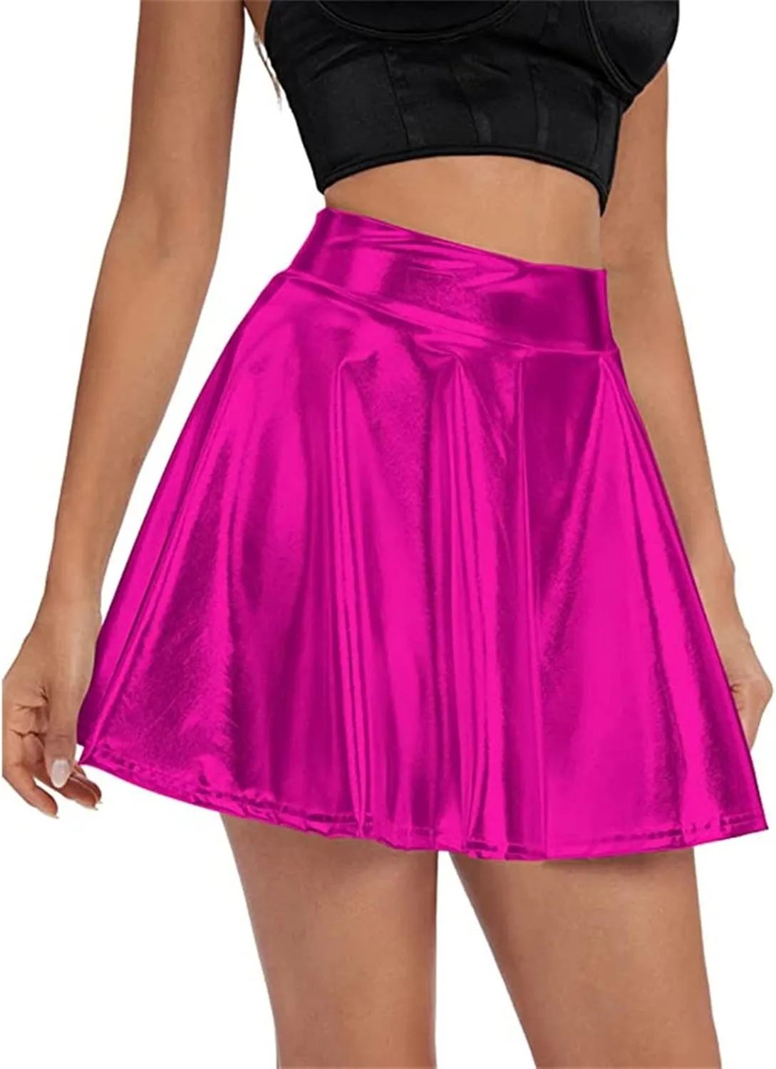 Womens Pleated Glitter Skirts Shiny Mini Summer Trendy High Waisted Flared Cute Women's Skirts Casual Spring