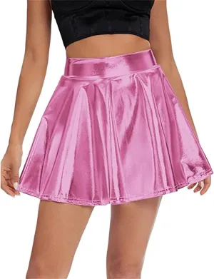 Womens Pleated Glitter Skirts Shiny Mini Summer Trendy High Waisted Flared Cute Women's Skirts Casual Spring