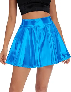 Womens Pleated Glitter Skirts Shiny Mini Summer Trendy High Waisted Flared Cute Women's Skirts Casual Spring