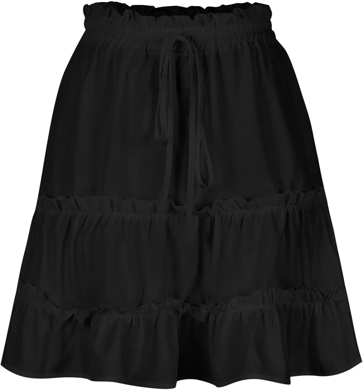 Womens Pleated Mini Skirts High Waist Drawstring Summer Beach Vacation Skirt Solid Color A-Line Flowy Short Skirt