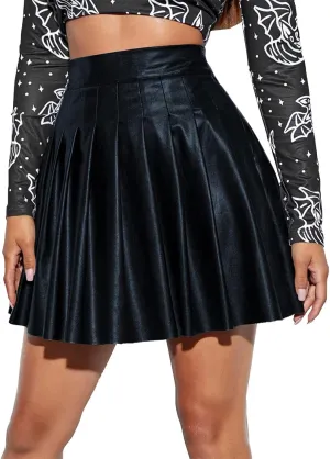 Womens Pleated Mini Skirts Women Fashion Pleated Skirt Waist High Leather Skirt Short Elegant Solid Skirt Women