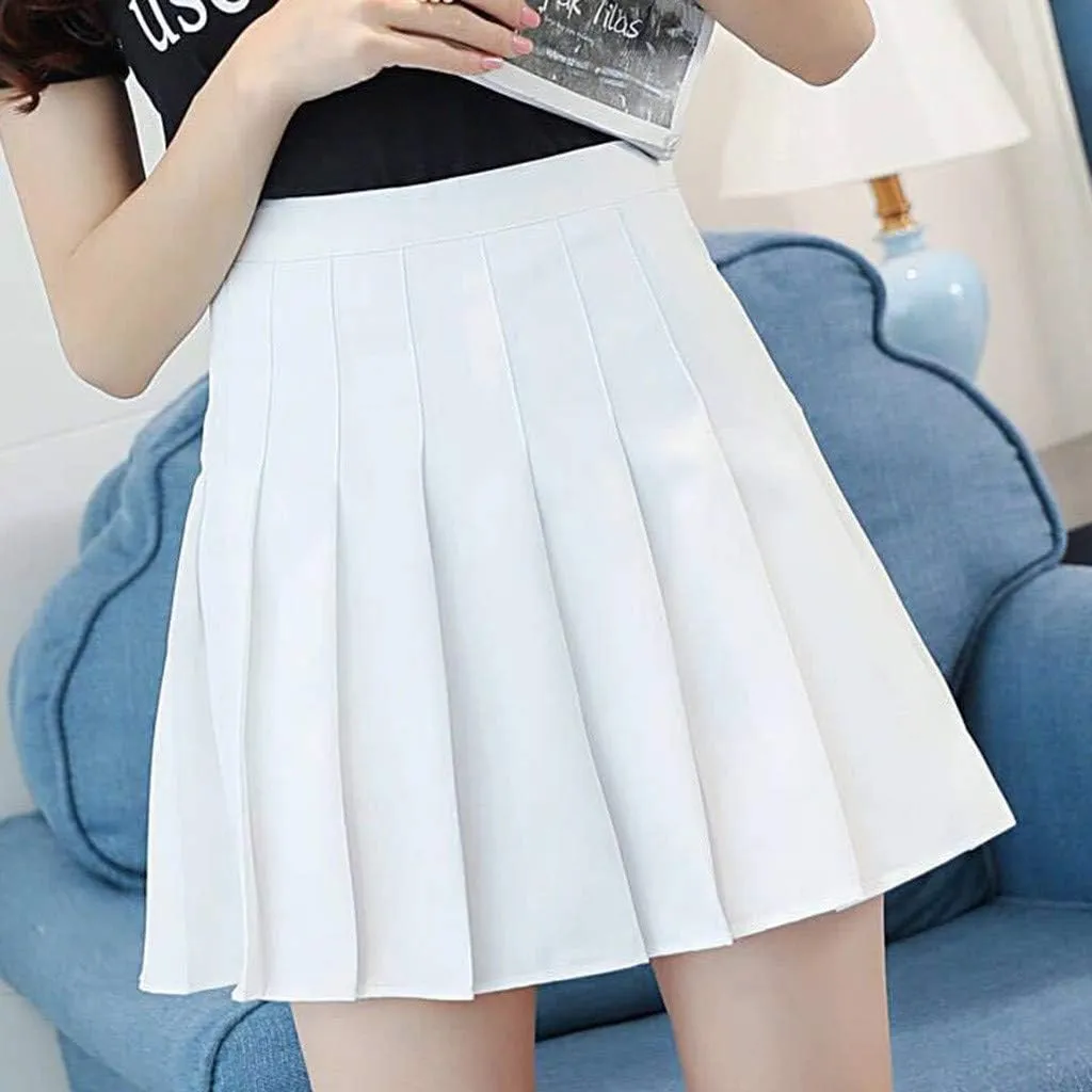 Womens Pleated Tennis Mini Skirts High Waisted A-line Skirts Summer Casual Stretchy Flared Skirts with Lining Shorts