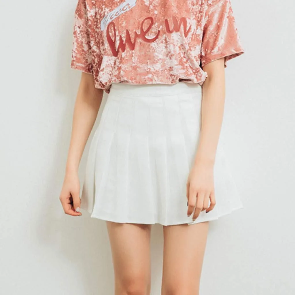 Womens Pleated Tennis Mini Skirts High Waisted A-line Skirts Summer Casual Stretchy Flared Skirts with Lining Shorts