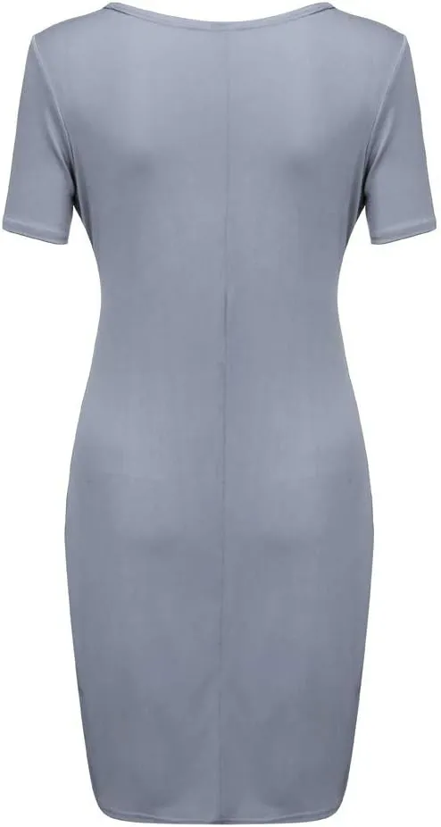 Womens Plus Size Ruched Wrap Dress Pleated Bodycon Midi Casual Party Work Dress